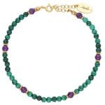 Bransoletka z kamieniami malachit ametyst pozłacana