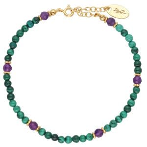 Bransoletka z kamieniami malachit ametyst pozłacana