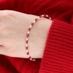 Srebrna damska bransoletka z masy perłowej i koralu biało-czerwona SANTA