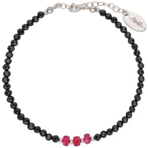 Czarna damska srebrna bransoletka z kamieni naturalnych ze spinelem i rubinem RUBY IN BLACK