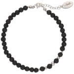 Damska bransoletka srebrna z lawy wulkanicznej z przedłużką zakończoną logiem Rosett