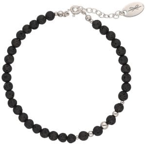 Damska bransoletka srebrna z lawy wulkanicznej z przedłużką zakończoną logiem Rosett