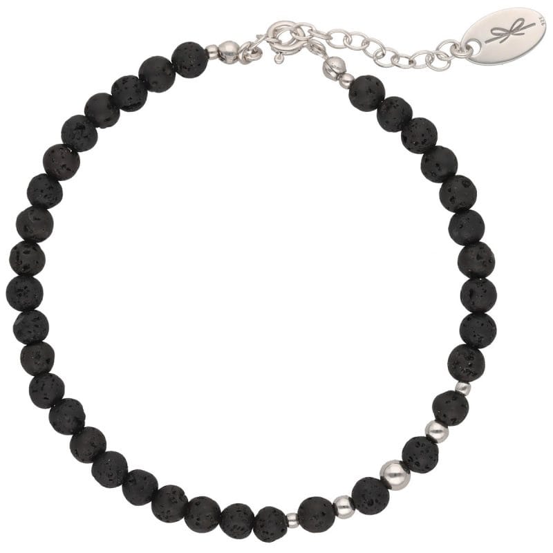 Damska bransoletka srebrna z lawy wulkanicznej z przedłużką zakończoną logiem Rosett