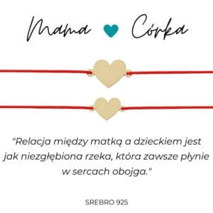 Bransoletka dla mamy i córki z serduszkiem na czerwonym sznurku pozłacana