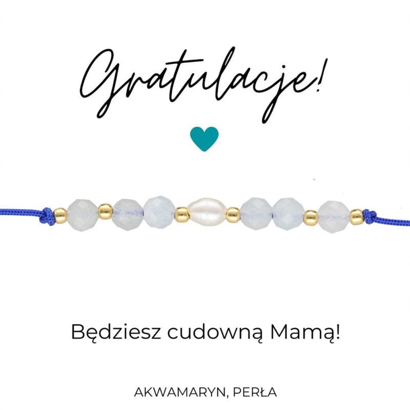 Bransoletka dla przyszłej mamy chłopczyka srebrna pozłacana na sznurku