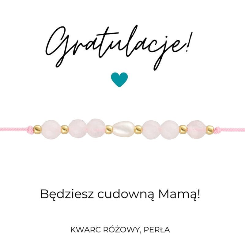 Bransoletka dla przyszłej mamy dziewczynki srebrna pozłacana na sznurku