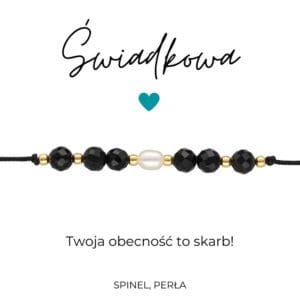 Bransoletka dla świadkowej z dedykacją na sznurku srebrna pozłacana z kamieniami