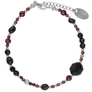 Srebrna bransoletka z granatem, onyksem i obsydianem