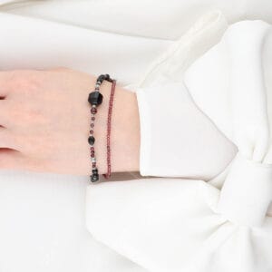 Srebrna bransoletka z onyksem, obsydianem i granatem