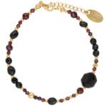 Bransoletka z granatem, onyksem i obsydianem pozłacana