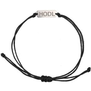 Męska bransoletka na rzemieniu regulowana z prostokątną blaszką ze srebra próby 925 z grawerem HODL