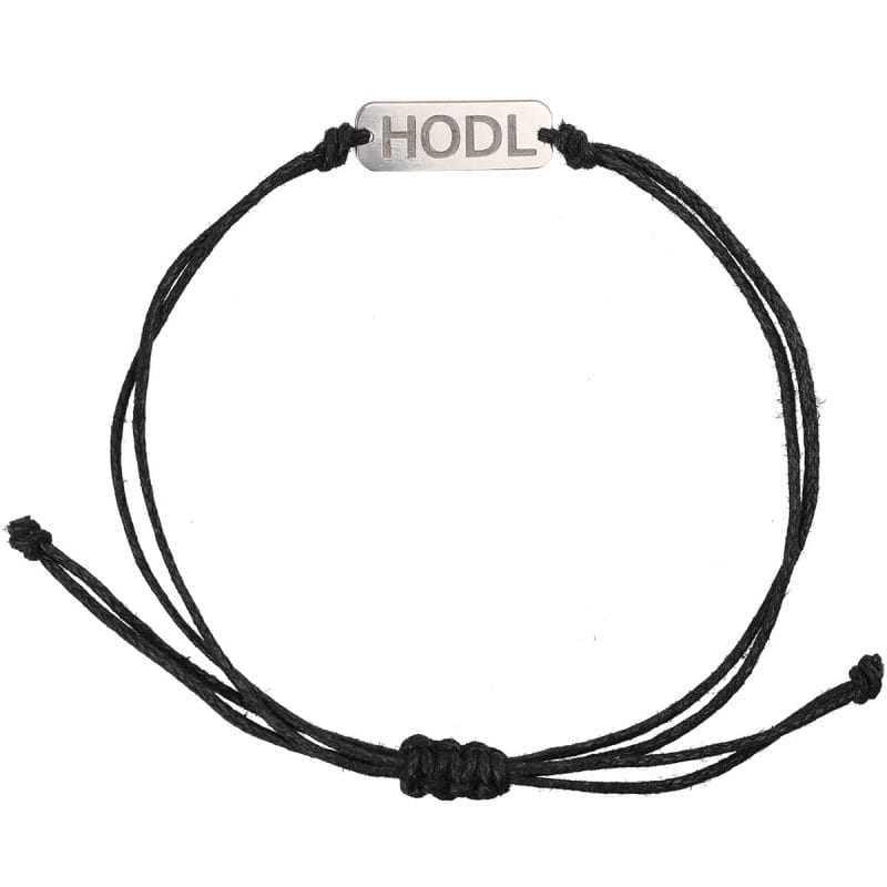 Męska bransoletka na rzemieniu regulowana z prostokątną blaszką ze srebra próby 925 z grawerem HODL