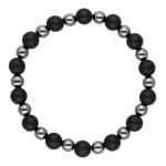 bransoletka elastyczna męska z agatem hematytem SHINE BLACK Męska elastyczna bransoletka z kulek czarnego agatu i srebrnego hematytu