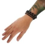 bransoletka męska z agatem hematytem elastyczna SHINE BLACK na ręce Zestaw bransoletek męskich z czarnego agatu i srebrnego hematytu założone na ręce