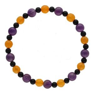Męska bransoletka z naturalnym ametystem, agatem i onyksem w kolorach Halloween.