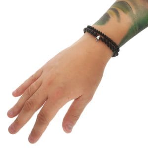 Zestaw bransoletek męskich z czarnego matowego agatu oraz srebrnej czaszki