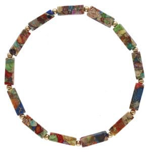 Bransoletka męska elastyczna z kolorowego jaspisu z kuleczkami gold filled