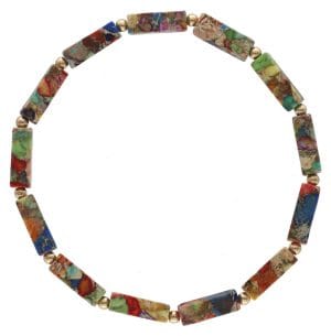 Bransoletka męska elastyczna z kolorowego jaspisu z kuleczkami gold filled