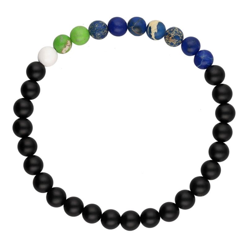 bransoletka męska z jaspisu howlitu agatu elastyczna PERCENT EARTH Bransoletka męska z czarnego agatu, jaspisów i howlitu