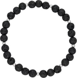 Bransoletka męska elastyczna wykonana z lawy wulkanicznej i kuleczek srebra