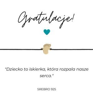 Bransoletka stópki srebrna pozłacana z okazji narodzin dziecka z grawerem i dedykacją