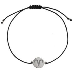 Damska bransoletka dla Barana na czarnym sznurku z celebrytką z grawerem znaku zodiaku Baran