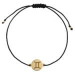 Bransoletka dla Bliźniąt na sznurku z celebrytką. Bransoletka srebrna pozłacana idealna dla Bliźniąt