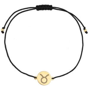 Bransoletka dla Byka na sznurku z celebrytką. Bransoletka srebrna pozłacana idealna dla Byka