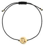 Bransoletka dla Koziorożca czarny sznurek z celebrytką. Bransoletka srebrna pozłacana na czarnym sznurku