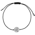 Damska bransoletka dla Lwa na czarnym sznurku z celebrytką z grawerem znaku zodiaku Lew