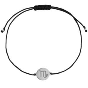 Bransoletka dla Panny na czarnym sznurku z celebrytką. Bransoletka srebrna na czarnym sznurku