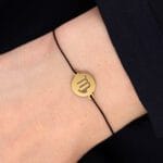 Bransoletka dla Panny na sznurku z celebrytką. Bransoletka srebrna pozłacana idealna dla Panny na ręce