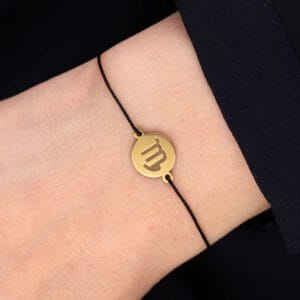 Bransoletka dla Panny na sznurku z celebrytką. Bransoletka srebrna pozłacana idealna dla Panny na ręce