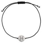 Damska bransoletka dla Ryb czarny sznurek z celebrytką. Bransoletka srebrna 925 na czarnym sznurku