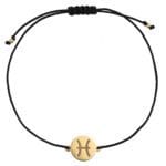Bransoletka dla Ryb czarny sznurek z celebrytką. Bransoletka srebrna pozłacana na czarnym sznurku