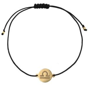 Bransoletka dla Wagi na sznurku z celebrytką. Bransoletka srebrna pozłacana idealna dla Wagi