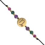 Bransoletka dla Koziorożca na sznurku z celebrytka i rubinem, malachitem i ametystem