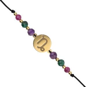 Bransoletka dla Koziorożca na sznurku z celebrytka i rubinem, malachitem i ametystem