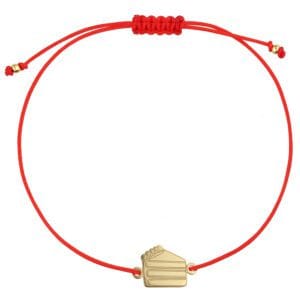 Bransoletka tort srebrna pozłacana na czerwonym sznurku