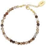 Stylowa i elegancka bransoletka srebrna pozłacana z brązowym agatem zakończona przedłużką z blaszką z logiem Rosett. Kruszec użyty do wykonywania bransoletki to srebro 925