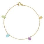 Piękna bransoletka damska na szczęście z kamieniami naturalnymi: apatytem, cytrynem, ametystem i oliwinem. Delikatna bransoletka na łańcuszku ze srebra 925