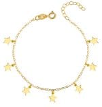 Damska bransoletka srebrna pozłacana z zawieszkami w kształcie gwiazdek