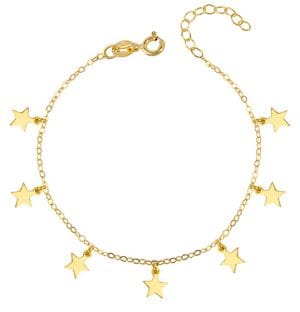 Damska bransoletka srebrna pozłacana z zawieszkami w kształcie gwiazdek