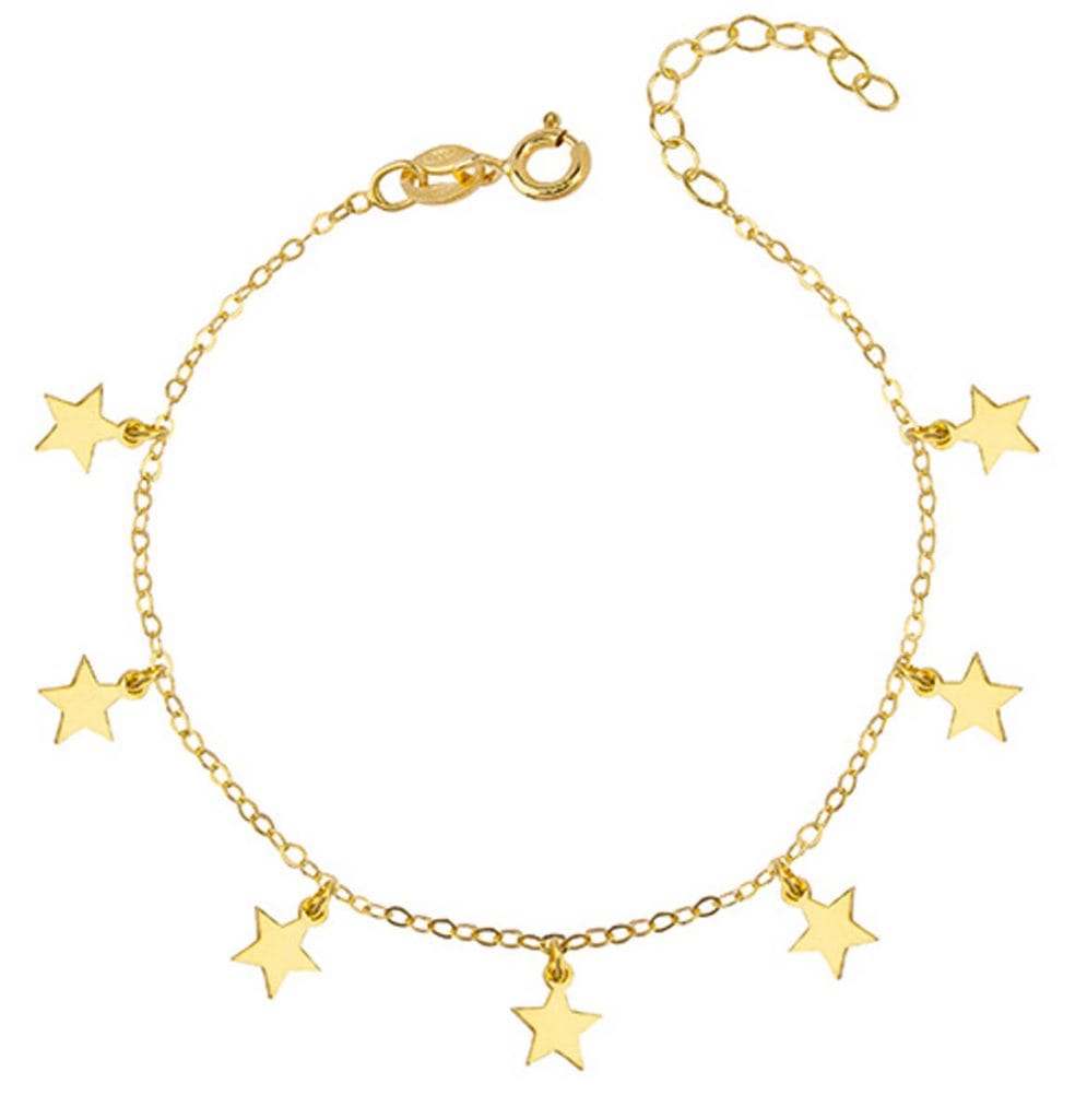 Damska bransoletka srebrna pozłacana z zawieszkami w kształcie gwiazdek