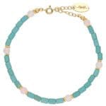 Bransoletka z niebieskim kamieniem howlitem i kwarcem różowym pozłacana z regulacją