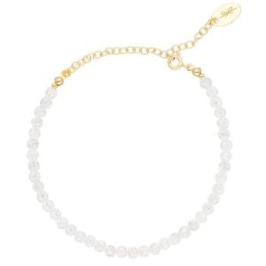 Bransoletka damska srebrna pozłacana z popękanym naturalnym kwarcem. Bransoletka posiada przedłużkę na której końcu zawieszona jest zawieszka z logo Rosett