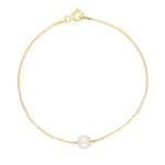 Delikatna złota bransoletka damska z łańcuszka srebrnego pozłacanego i pojedynczej perły