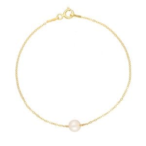 Delikatna złota bransoletka damska z łańcuszka srebrnego pozłacanego i pojedynczej perły