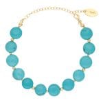 Damska bransoletka turkus srebrna pozłacana. Turkus w kształcie monet wielkości 10mm