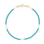 Damska bransoletka srebrna pozłacana z kuleczek turkusu i pereł